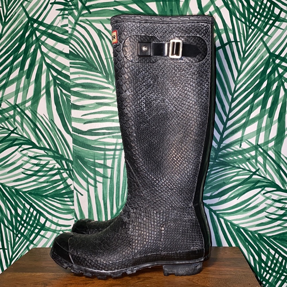Hunter Boatall Croc Embossed Rubber Wellie Boots Women’s 7 - Picture 6 of 14